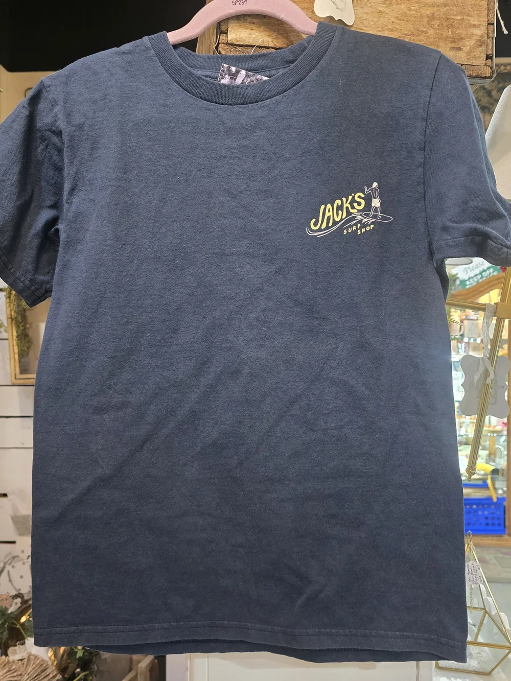Jack's Surf Shop Navy Short Sleeve Tee with Yellow Logo